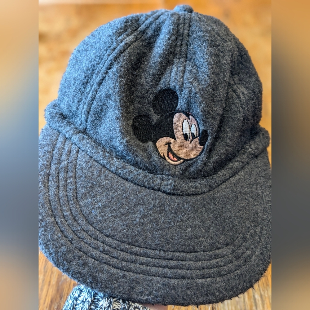 VINTAGE Disney Mickey Mouse Hat Gray Fleece Embroidery
